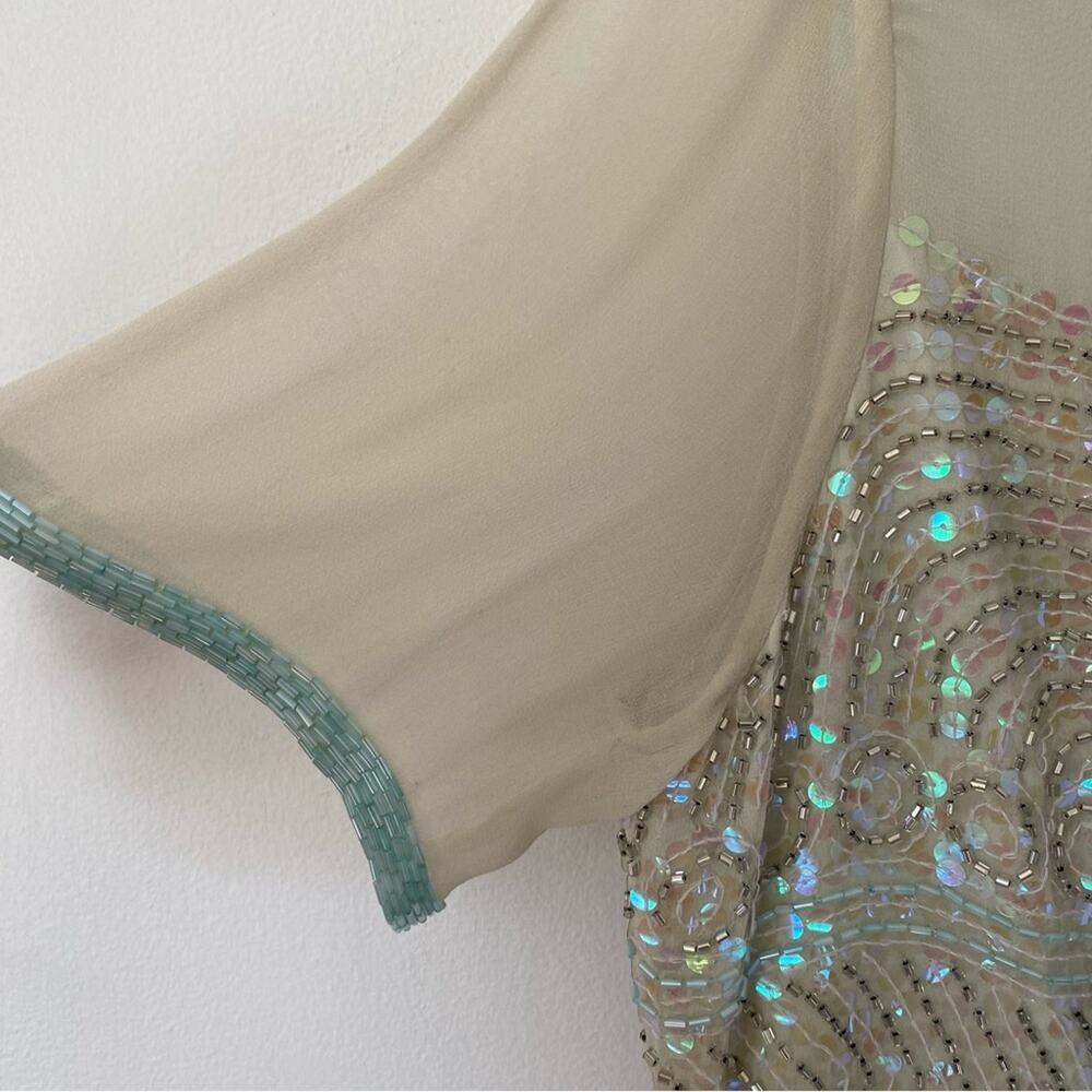 Vintage Kathryn Conover Beaded Sequin Mint Green Dress size 12 - Picture 6 of 10